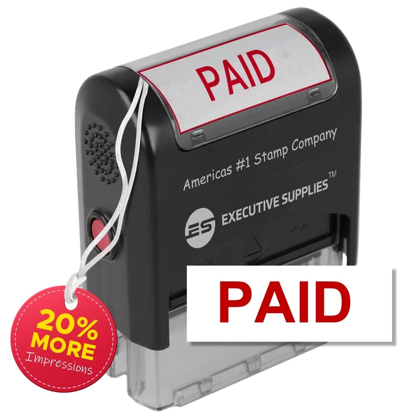 Executive Supplies Paid Rubber Stamp Self Inking Stamp - Red Ink - Office Stamps Self Inking Advanced Technology Designed for Business and Personal Use - Image 1